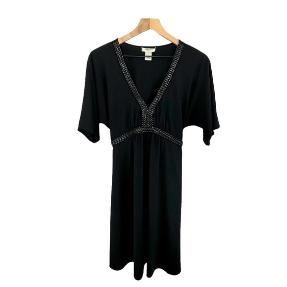 Vertigo Paris Vegan Leather Braided V-Neck Dress. Attached Tie Back. Large - Picture 2 of 6